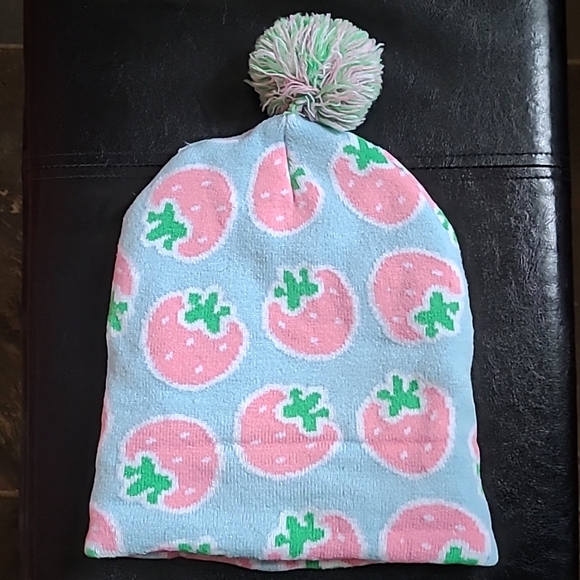 Cute Anime Chibi Bunny & Strawberry Pom Pom Knit Winter Hat - Picture 11 of 12